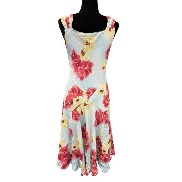 Jones New York 100% Silk Floral Midi Dress Blue Red Yellow Size 12 - Picture 6 of 14